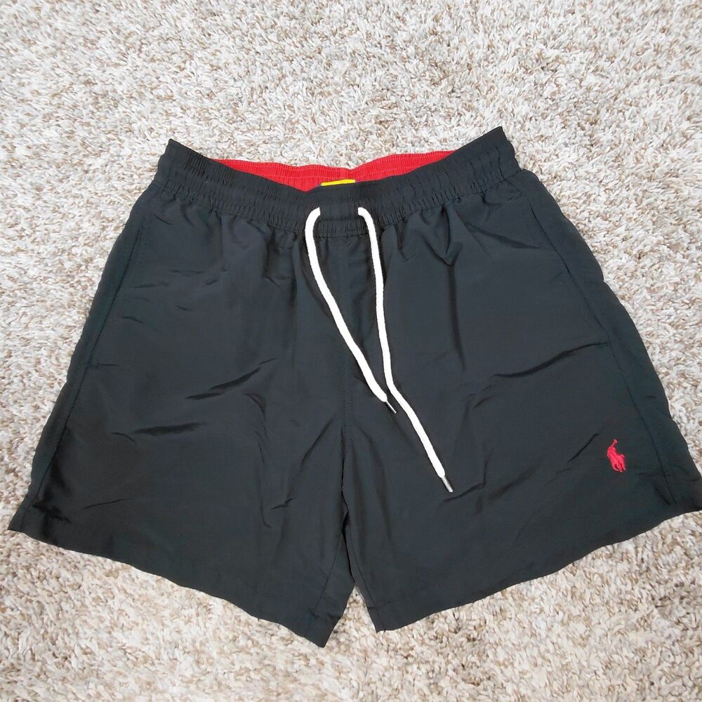 Polo Ralph Lauren Swim Trunks Mens Small Black Nylon 5" Inseam Lined Shorts